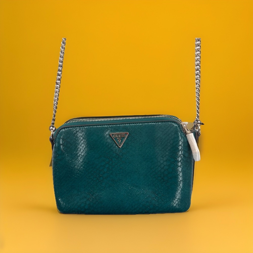 Guess Snake Skin Turquoise Crossbody Purse Chain Strap Y2K Style Blue